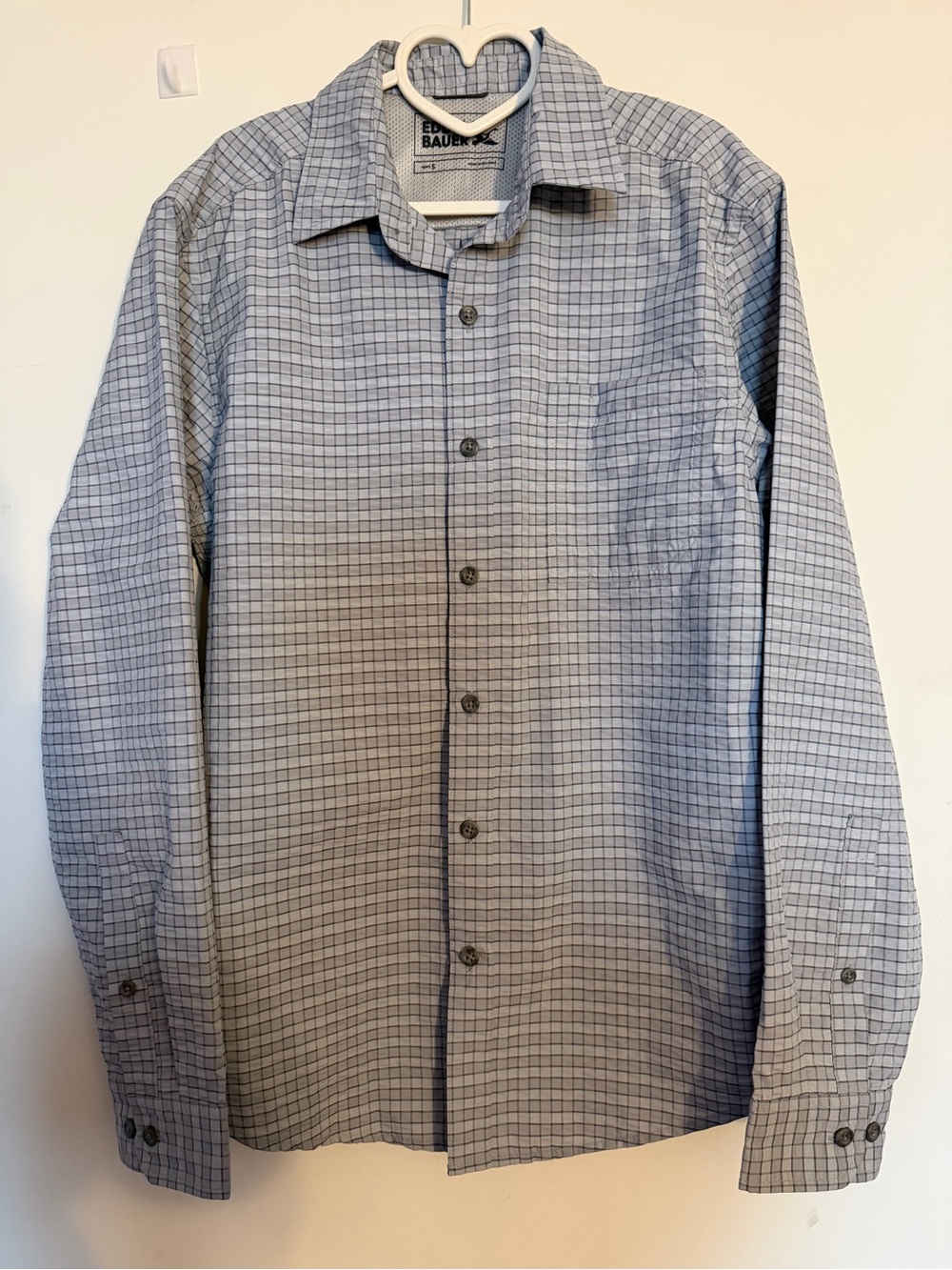 Eddie Bauer Men's grey and White Checked Button-Down Shirt
